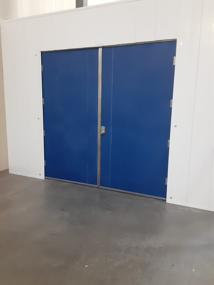 Business Warehouse Suite doors are blue while the walls are white.