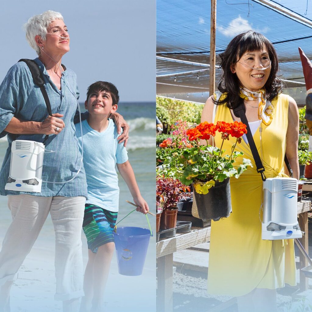 women using portable oxygen equipment