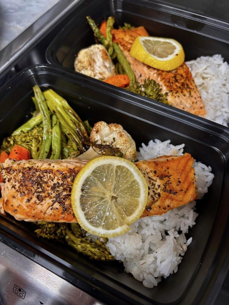 meal plate with salmon and vegetables